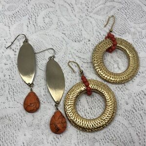 Bundle lot 2 trendy boho style gold tone dangle drop earrings